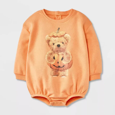 Grayson  Baby's Orange Teddy Bear Halloween Pumpkin Long Sleeve Bodysuit  |Grayson  in Lebanon