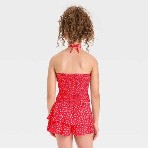 Art Class Girl's Real Coral Smocked Floral Woven Halter Blouse | Art Class In Lebanon