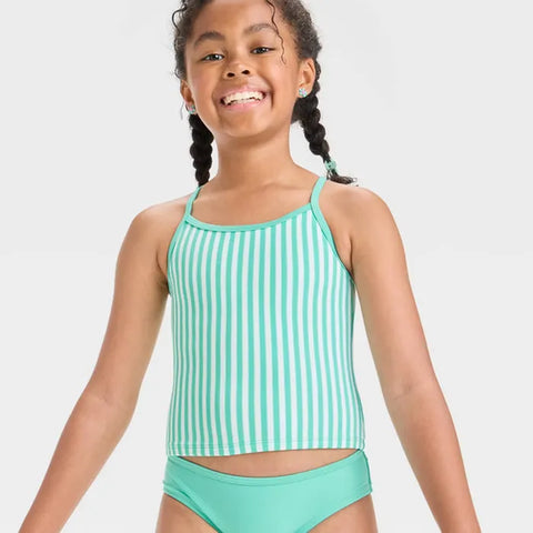Cat and Jack Girl's Aqua Green Striped Tankini Set 2-Piece Swimsuit | Cat and Jack  in Lebanon