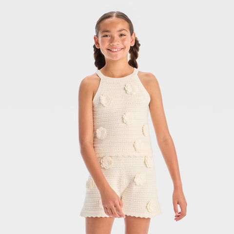 Art Class Girl's Cream Floral Knitted Sleeveless Blouse|Art Class In Lebanon