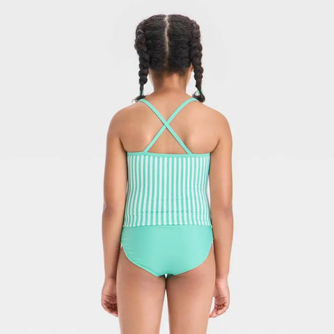 Cat and Jack Girl's Aqua Green Striped Tankini Set 2-Piece Swimsuit | Cat and Jack  in Lebanon