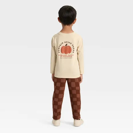 Cat & Jack Boy's Brown & Beige 2pcs Long Sleeve Blouse & Sweatpants Set | Cat & Jack In Lebanon