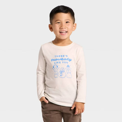 Cat & Jack Boy's Off White Long Sleeve Snowmen Graphic Blouse | Cat & Jack In Lebanon