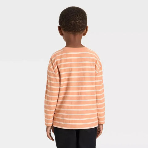 Cat & Jack Boys' Orange Long-Sleeve Jacquard Striped Oversized T-Shirt | Cat & Jack in Lebanon