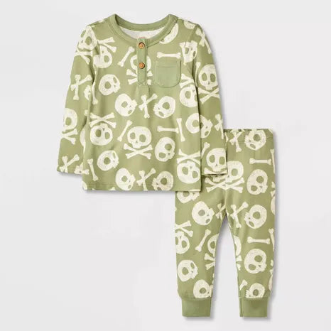 Cat & Jack Baby Boy's Sage Green 2-Piece Halloween Skull & Bones Long Sleeve T-Shirt & Jogger Set | Cat & Jack In Lebanon