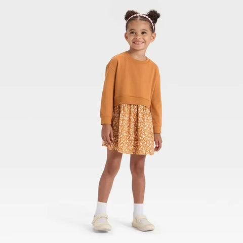 Cat & Jack Girl's Orange French Terry Woven Dress | Cat & Jack In Lebanon