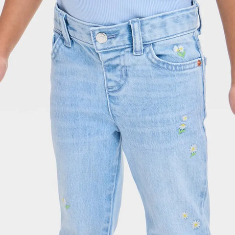 Cat & Jack Girl's Light Wash Embroidered Daisy Pants | Cat & Jack In Lebanon