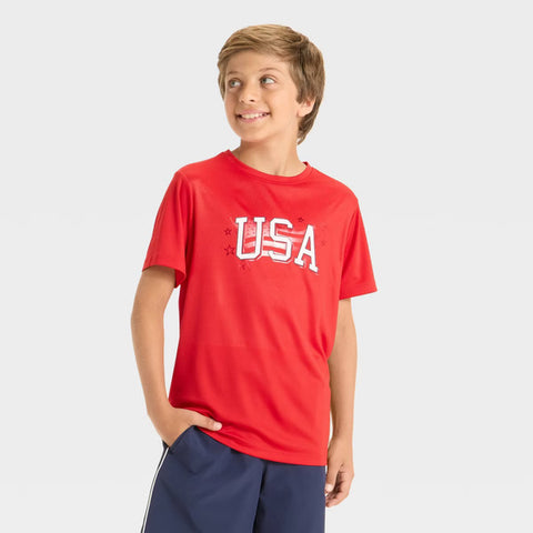 All In Motion Boy's Red Short Sleeve 4th of July USA Graphic T-Shirt | All In Motion In Lebanon