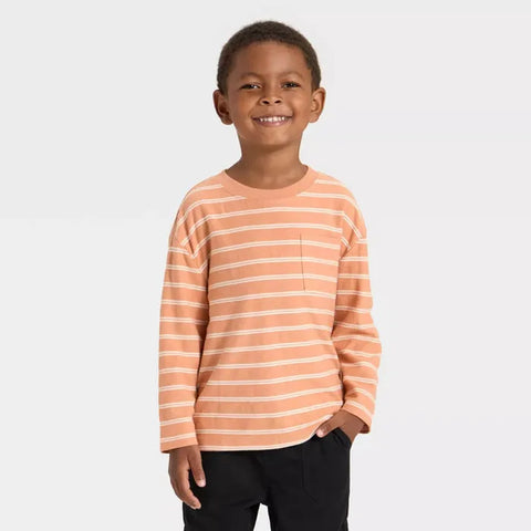Cat & Jack Boys' Orange Long-Sleeve Jacquard Striped Oversized T-Shirt | Cat & Jack in Lebanon