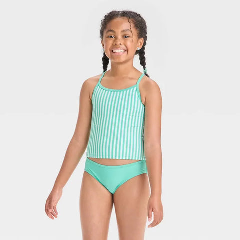 Cat and Jack Girl's Aqua Green Striped Tankini Set 2-Piece Swimsuit | Cat and Jack  in Lebanon