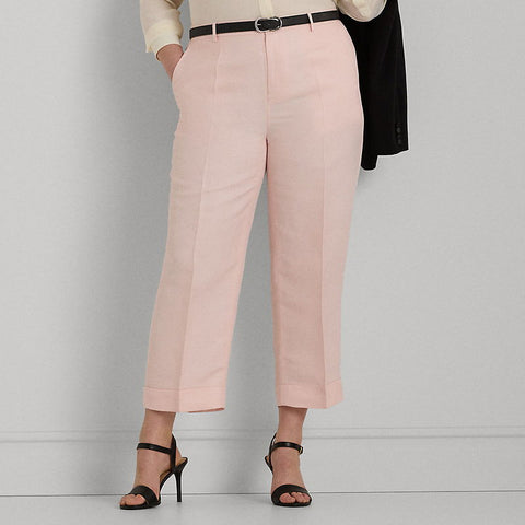 Lauren Ralph Lauren Women's Light Pink Plus Size Linen-Blend Cropped Wide-Leg Twill Pants|Lauren Ralph Lauren In Lebanon