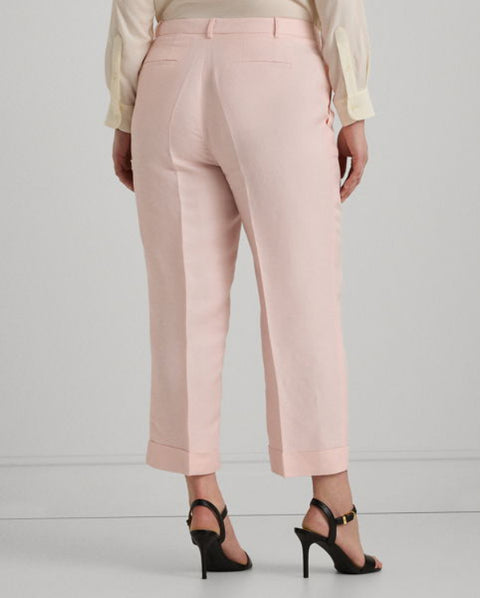 Lauren Ralph Lauren Women's Light Pink Plus Size Linen-Blend Cropped Wide-Leg Twill Pants|Lauren Ralph Lauren In Lebanon