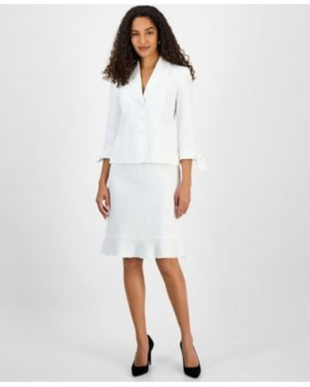Le Suit Women's White Plus Size Tie Cuff Jacket & Flounce Hm Skirt Set | Le Suit  In Lebanon