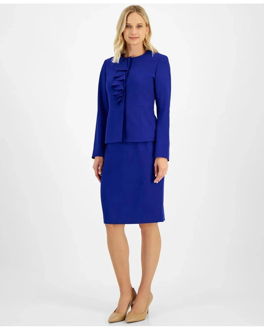 Le Suit Petite Women's Royal Blue Cascade Ruffle Skirt Suit Set| Le Suit Petite In Lebanon