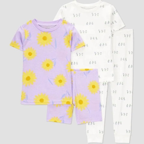Carter's Girl's White & Light Purple Cotton Floral Snug Fit Pajama Set 4 Pieces | Carter's In Lebanon