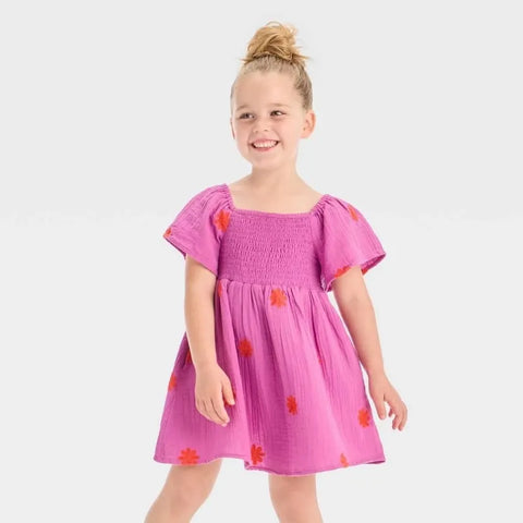 Cat & Jack Girl's Purple Floral Embroidered Short Sleeve Dress  | Cat & Jack In Lebanon