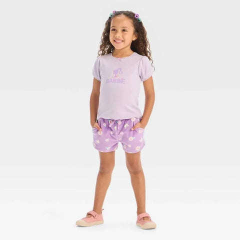 Barbie Girl's Light Purple Short Sleeve T-Shirt and Shorts Set | Barbie In Lebanon