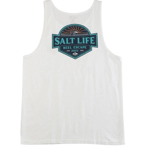 Salt Life Men's White Reel Escape Printed Tank Top | Salt Life In Lebanon