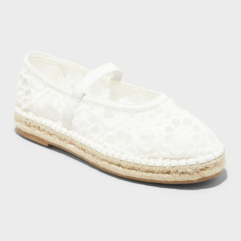 Universal Thread Women's White Celia Floral Lace Mary Jane Espadrille Flat |Universal Thread In Lebanon