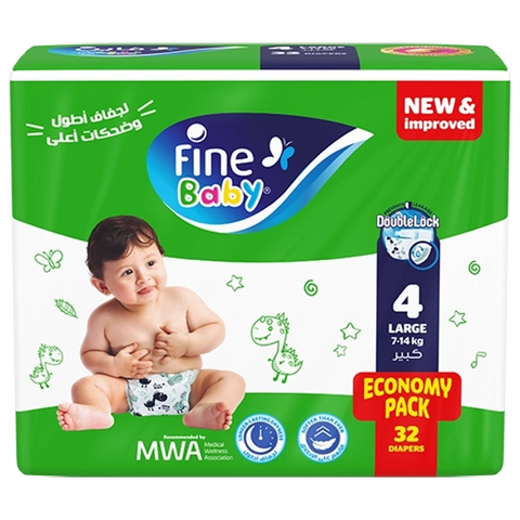 Fine Baby Diapers, Size 4, Large, 7-14 kg, 32 Diaper
