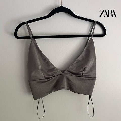 Zara Women's Grey Satin Crop Top | Zara in Lebanon