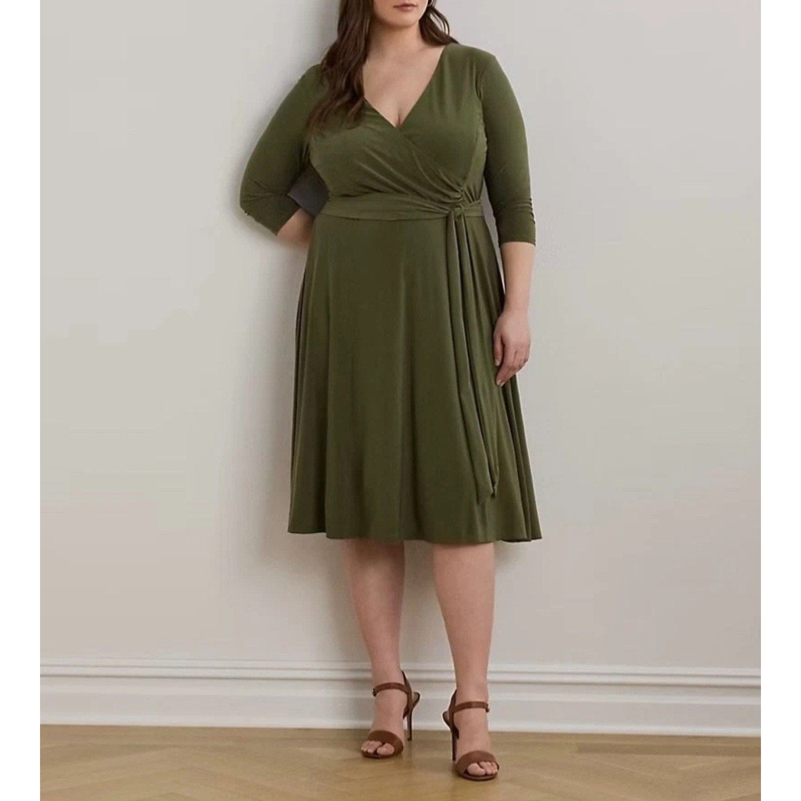 Lauren Ralph Lauren Women's Olive Green Surplice Jersey Dress | Lauren Ralph Lauren In Lebanon