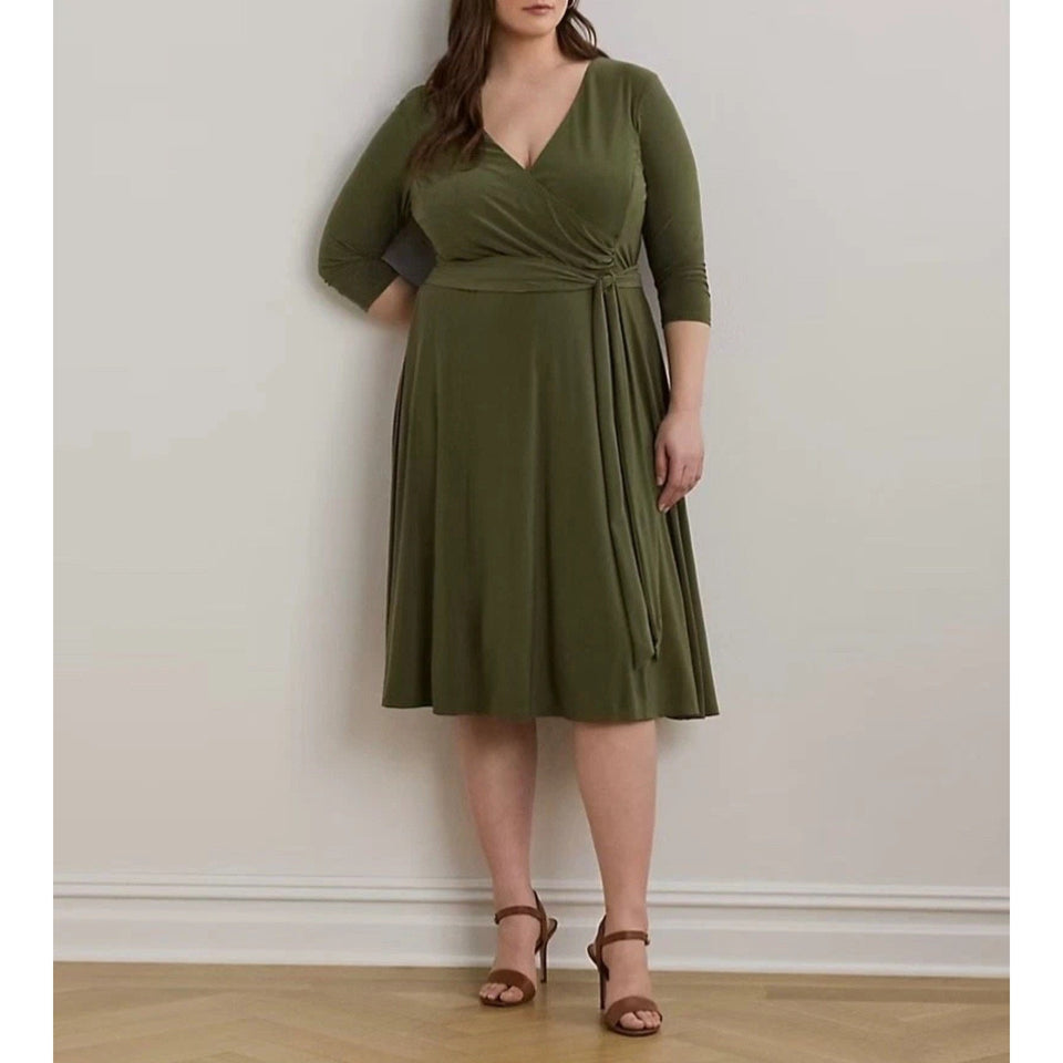 Lauren Ralph Lauren Women's Olive Green Surplice Jersey Dress | Lauren Ralph Lauren In Lebanon