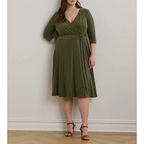 Lauren Ralph Lauren Women's Olive Green Surplice Jersey Dress | Lauren Ralph Lauren In Lebanon