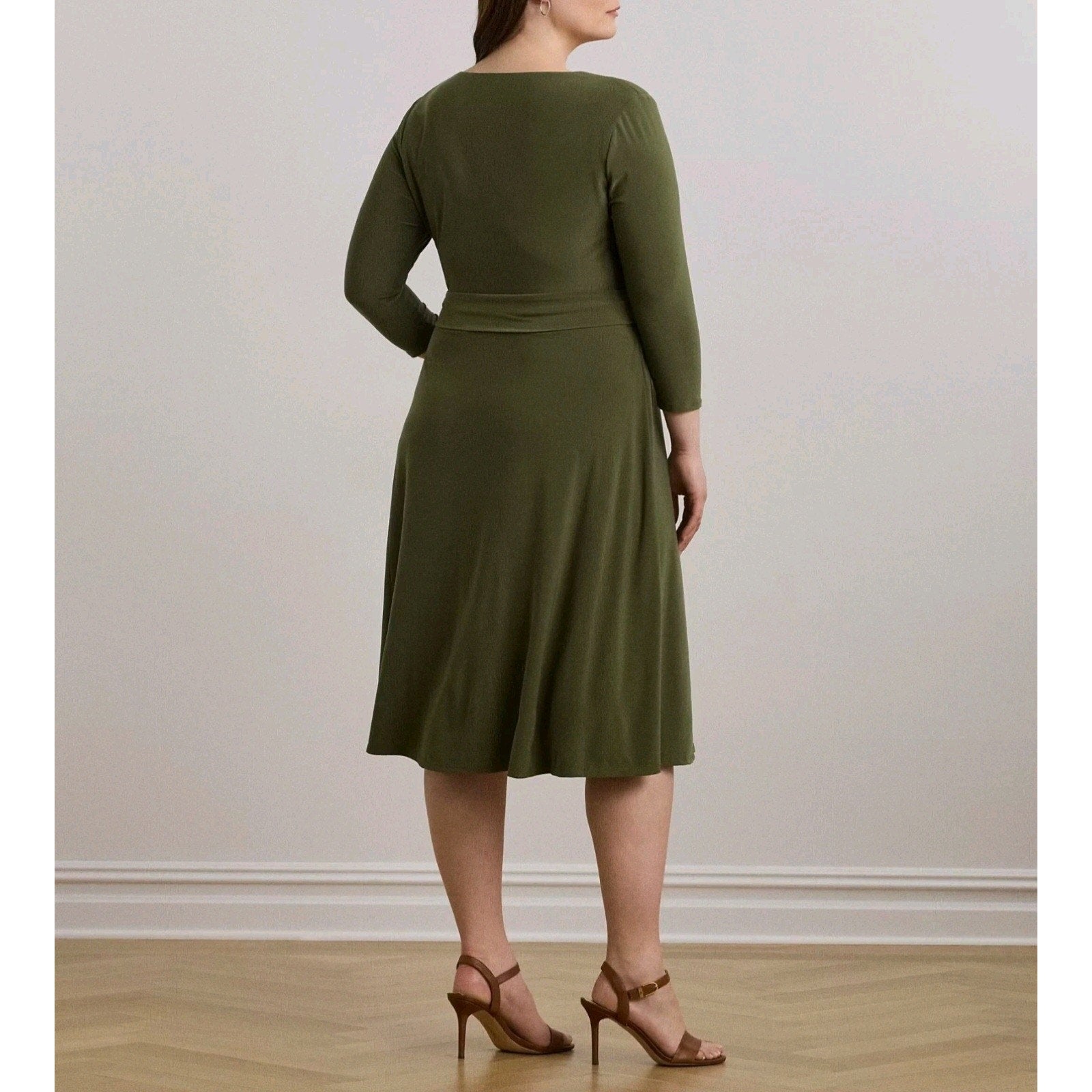 Lauren Ralph Lauren Women's Olive Green Surplice Jersey Dress | Lauren Ralph Lauren In Lebanon