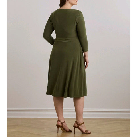 Lauren Ralph Lauren Women's Olive Green Surplice Jersey Dress | Lauren Ralph Lauren In Lebanon