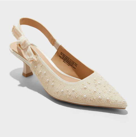 A New Day Women's Beige Milan Pearl Slingback Heels | A New Day In Lebanon