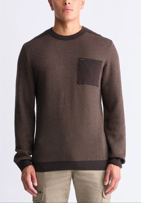 Buffalo David Bitton Men's Chocolate Torte William Striped Knit Pullover Sweater | Buffalo David Bitton In Lebanon