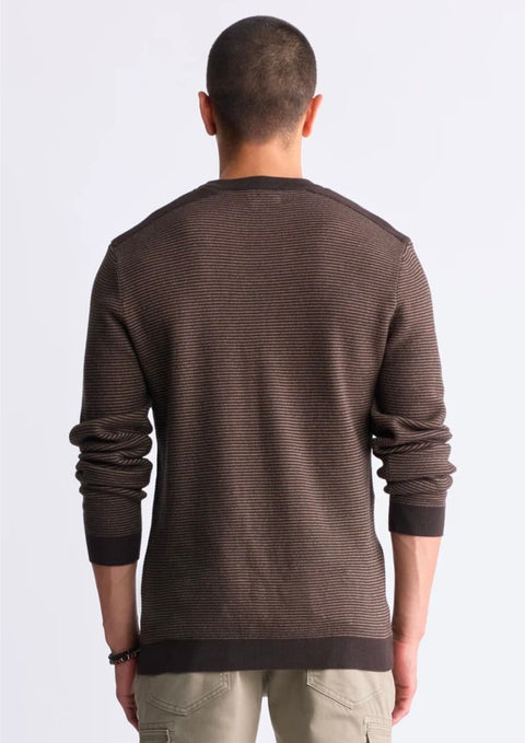 Buffalo David Bitton Men's Chocolate Torte William Striped Knit Pullover Sweater | Buffalo David Bitton In Lebanon