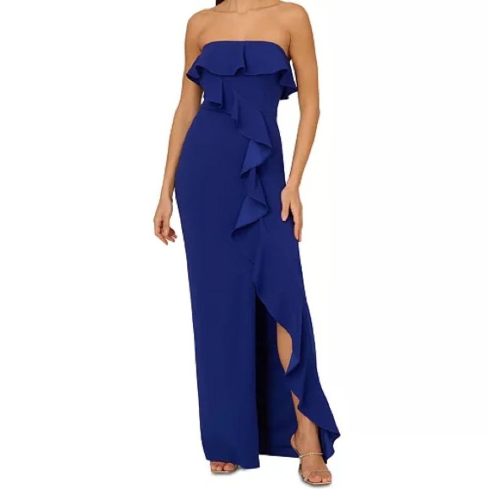 Adrianna Women's Royal Blue Strapless Cascading Ruffle Gown Dress | Adrianna In Lebanon