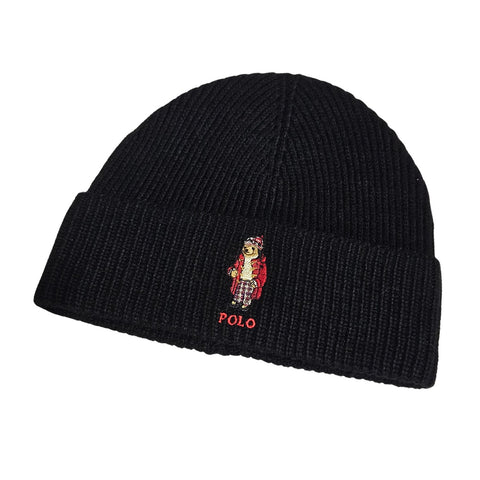 Polo Ralph Lauren Men's Black Hat Beanie Black Wool Blend Bear Rib Knit| Polo Ralph Lauren  in Lebanon