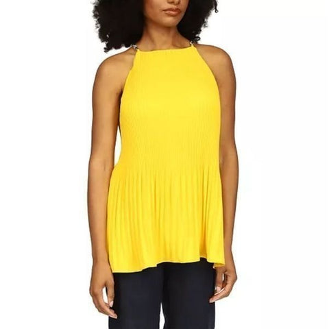 Michael Kors Women's Yellow Chain Strap Halter Neck Pleated Top | Michael Kors In Lebanon