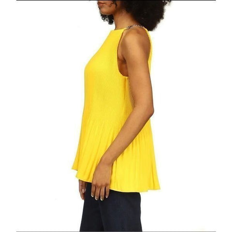 Michael Kors Women's Yellow Chain Strap Halter Neck Pleated Top | Michael Kors In Lebanon