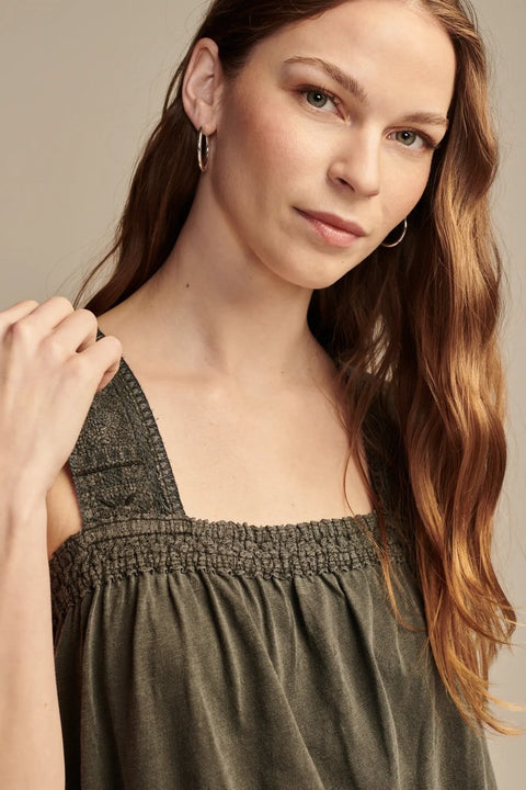 Lucky Brand Women's Gray Embroidered Yoke Blouse|Lucky Brand In Lebanon