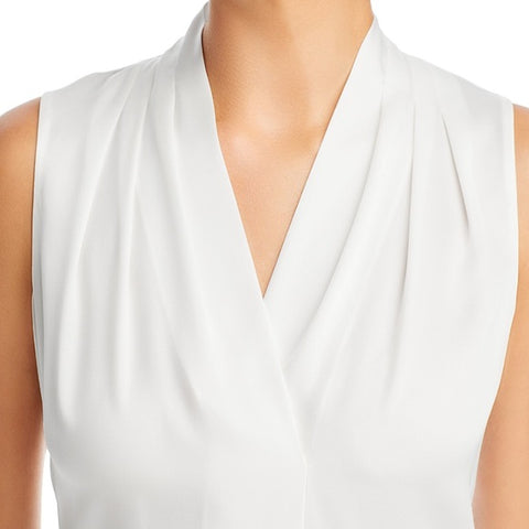 Kobi Halperin Women's White Mika V Neck Pleated Silk Stretch Blouse |Kobi Halperin In Lebanon