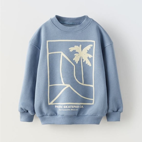 Zara Boy's Light Blue Graphic Of Palm TreePrinted Sweatshirt | Zara in Lebanon