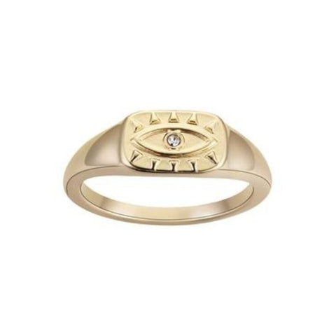 Un Written Women's 14K Gold Plated Crystal Evil Eye Signet Ring | Un Written In Lebanon