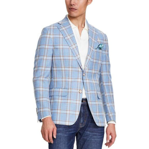 Tallia Men's Blue & Brown Slim-Fit Plaid Wool-Blend Blazer| Tallia In Lebanon