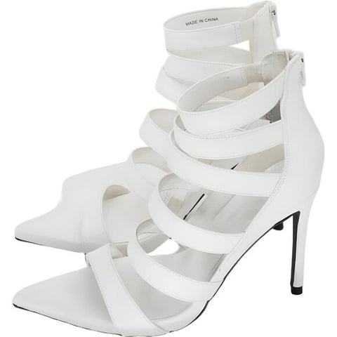AAJ By Aminah Women's White Natalya Pointed-Toe Strappy Heeled Sandals| AAJ By Aminah in Lebanon