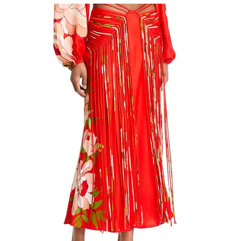 Farm Rio Women's Red Fringe Maxi Skirt | Farm Rio In Lebanon