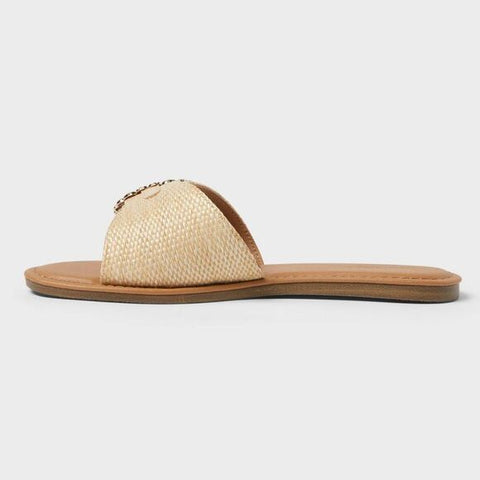 Universal Thread Women's Tan Nesryn Raffia Shell Ornament Slide Slipper | Universal Thread In Lebanon