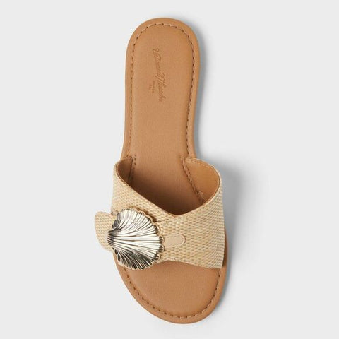 Universal Thread Women's Tan Nesryn Raffia Shell Ornament Slide Slipper | Universal Thread In Lebanon