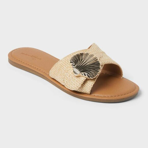 Universal Thread Women's Tan Nesryn Raffia Shell Ornament Slide Slipper | Universal Thread In Lebanon