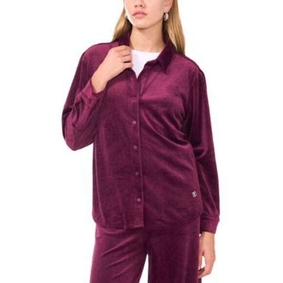 Vince Camuto Women's Plum Velour Button-Front Long Sleeve Shirt | Vince Camuto In Lebanon