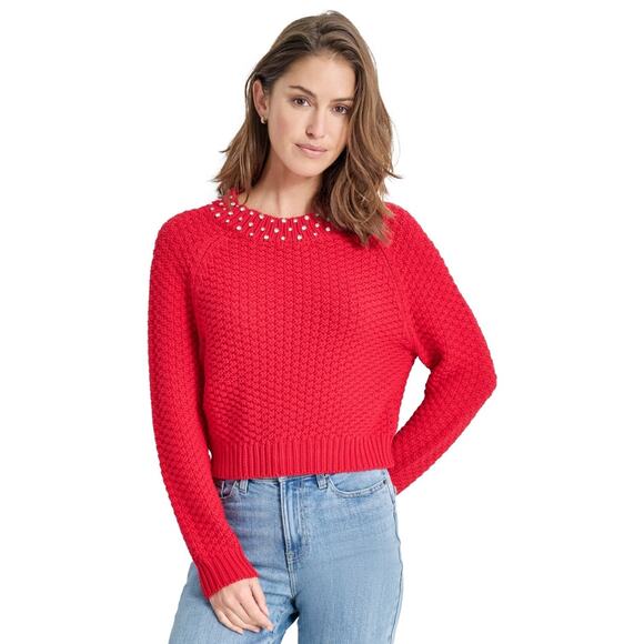 DKNY JeansWomen's Red With Crystal Embellishments Around Neck Raglan-Sleeve Sweater | DKNY Jeansin Lebanon
