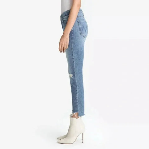 Mother Women's Blue The Looker Ankle Step Fray Skinny Jeans |Mother In Lebanon